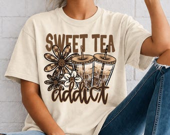 Sweet Tea Addict floral graphic T-shirt | comfort colors style
