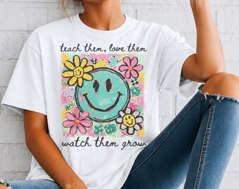 Garment-Dyed Smiley Face Flower T-Shirt | Vintage Comfort Colors Tee