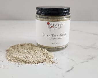 Green Tea + Adzuki Cleansing Grains | Botanical Facial Cleanser | Powder Face Wash | Natural Skincare | Gentle Cleansing Grains