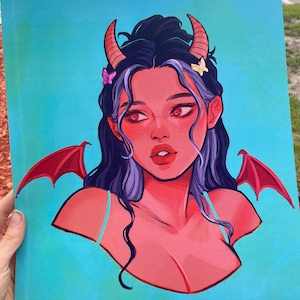 Demon Girl Portrait Medium Print