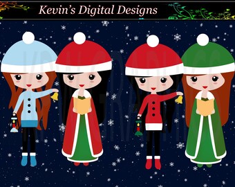 Christmas Carol Singers Girls Clip-art Set in a PNG (300ppi) format. Personal & Small Commercial use (212)