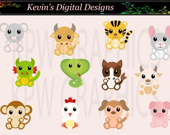 Chinese New Year Animals Clipart Set in a PNG format. Personal & Small Commercial use (066)