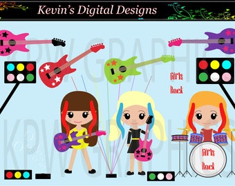 Little Rockstar Girls Clipart Set 2 in a PNG (300ppi) format. Personal & Small Commercial use