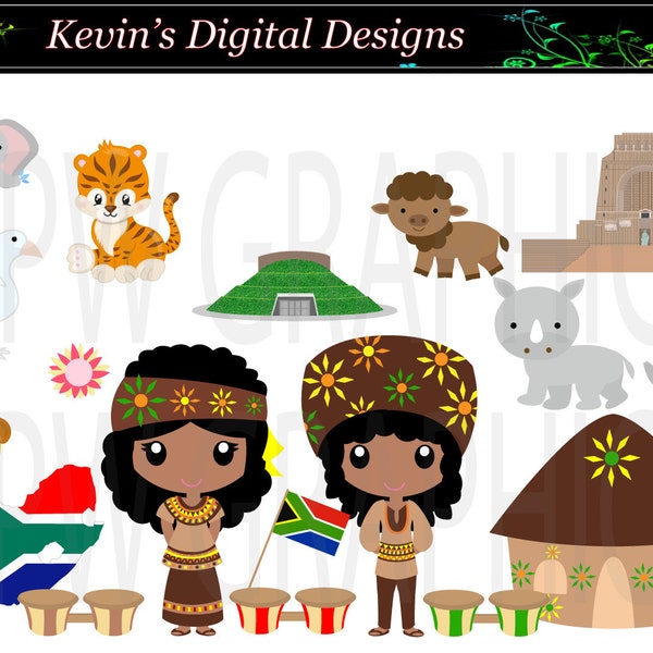 Countries of the World - South Africa - Clip-art Set in PNG (300ppi) format. Personal & Small Commercial use