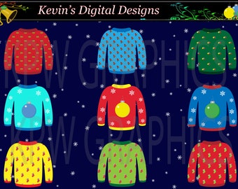 Colorful Ugly Christmas Sweater Clip-art of various designs in a PNG format. Personal & Small Commercial use (009b)