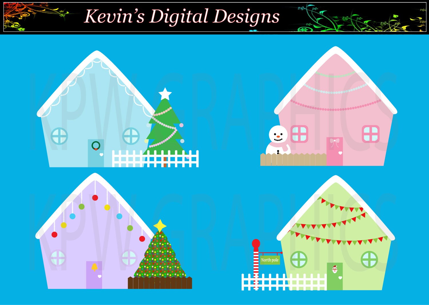 Christmas Houses Clip-art in a PNG 300ppi Format. Personal &amp; - Etsy