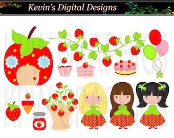 Strawberry Girls Clip-art Set 1 in a PNG (300ppi) format. Personal & Small Commercial use (218)