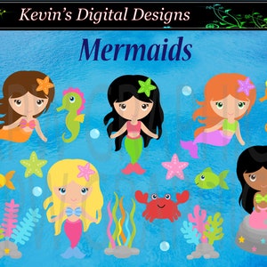 Mermaids Clip-art Set in a PNG 300ppi format. Personal & Small Commercial use 054 image 1