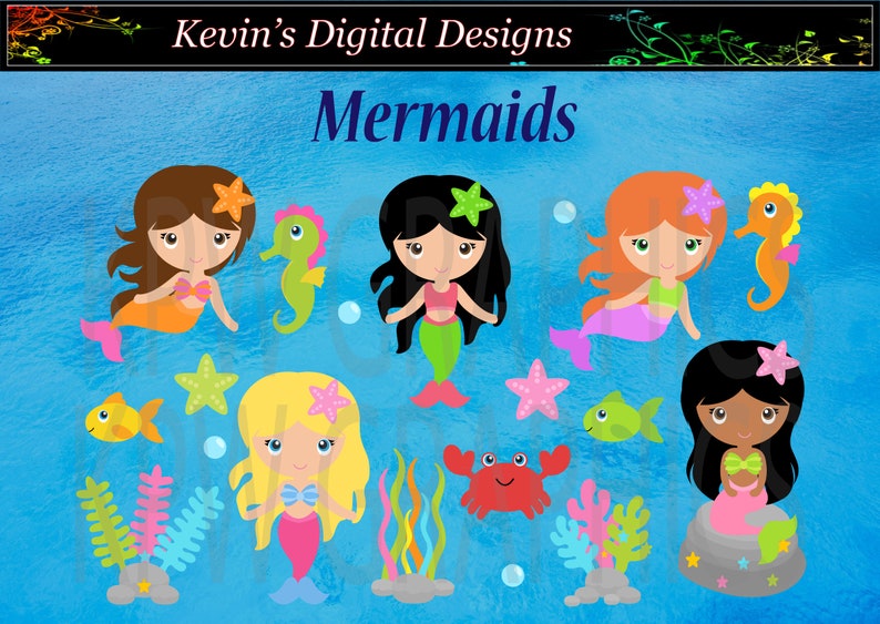 Mermaids Clip-art Set in a PNG 300ppi format. Personal & Small Commercial use 054 image 1