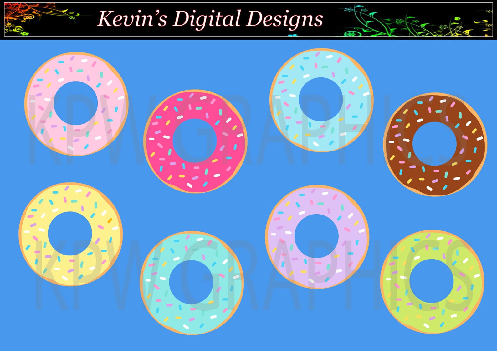 Sprinkled Donuts Clipart Set in a PNG Format. Personal & Etsy UK