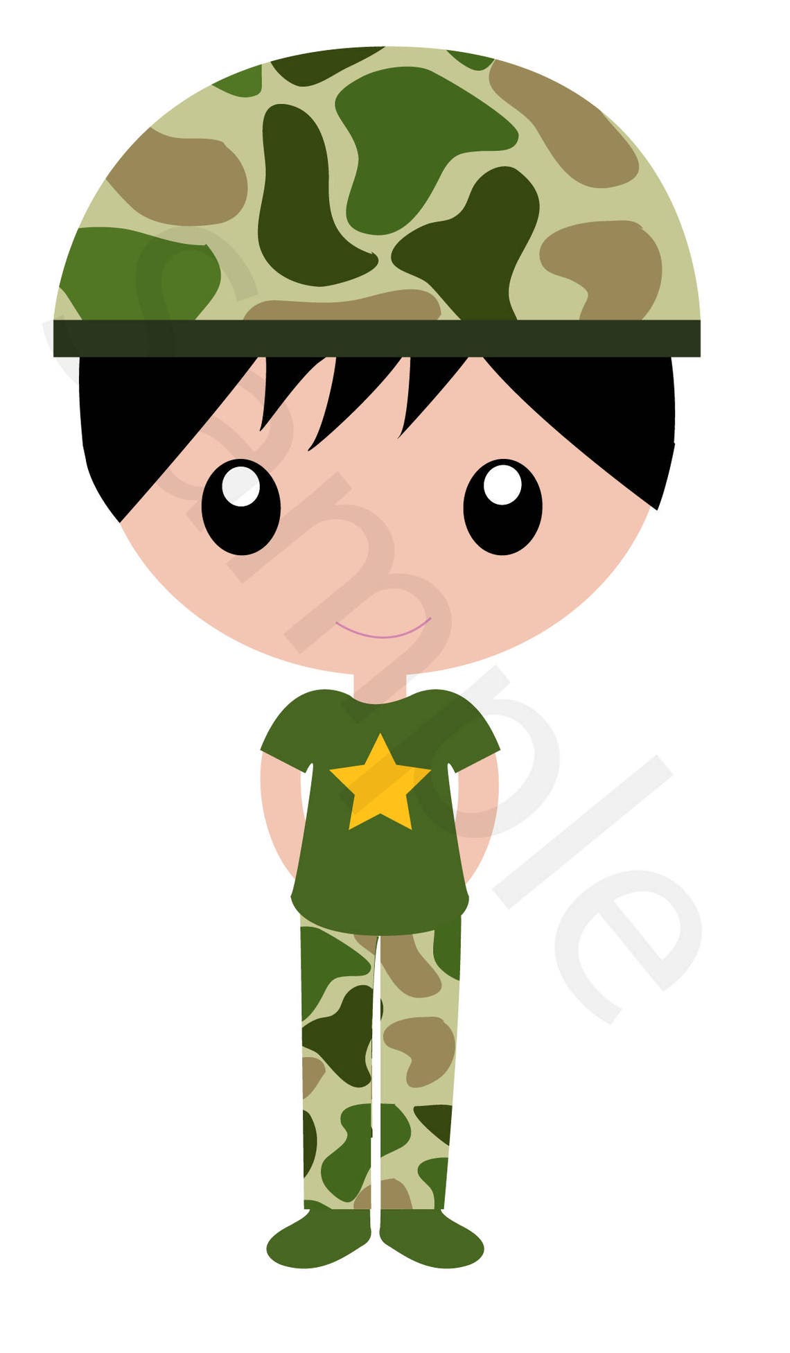 Military Army Boys in Green Camouflage Clip-art Set in a PNG 300ppi ...