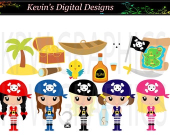 Girl Island Pirates Clip-art Set in a PNG (300ppi) format. Personal & Small Commercial use (204)
