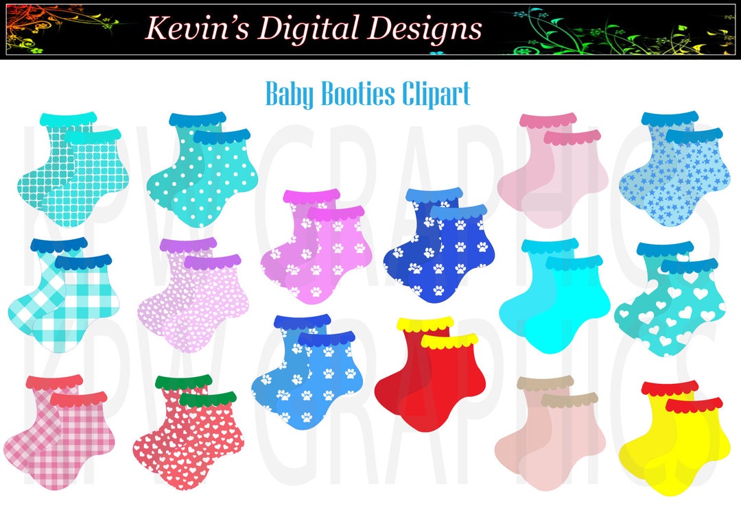 Baby booties clip art set various colors in high quality png format
