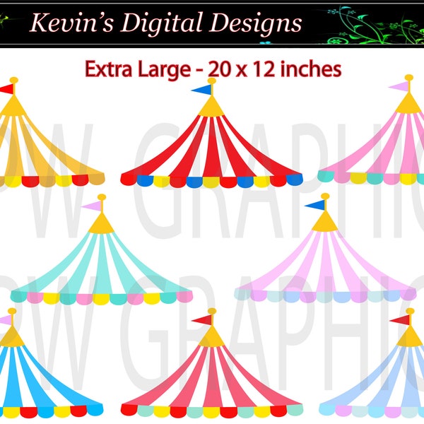 Circus Carnival Tent Canopy Set 4 (Large 20 x 12 inches) in PNG (300ppi) format. Personal & Small Commercial use.