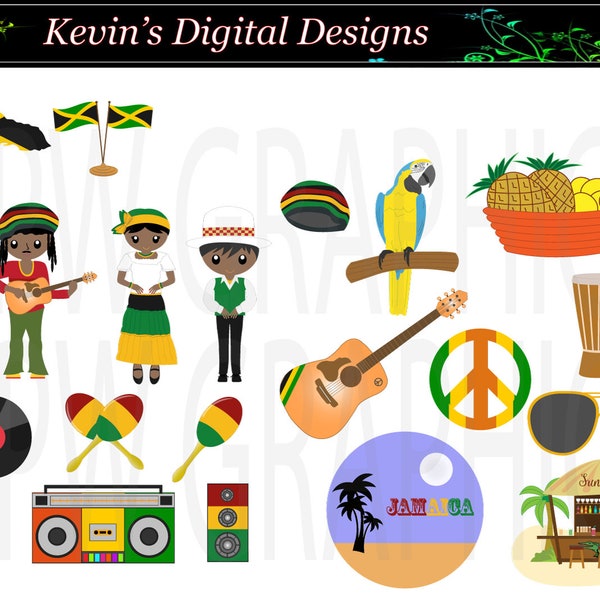 Countries of the World - Jamaica - Clip-art Set in a PNG (300ppi) format. Personal & Small Commercial use