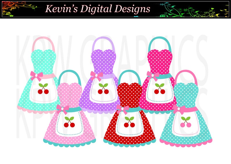 Colorful Kitchen Aprons Clipart Set in a PNG Format. Personal Etsy