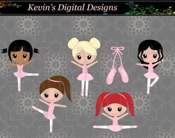 Little Ballerina Dolls in Pink in a PNG (300ppi) format. Personal & Small Commercial use (077)