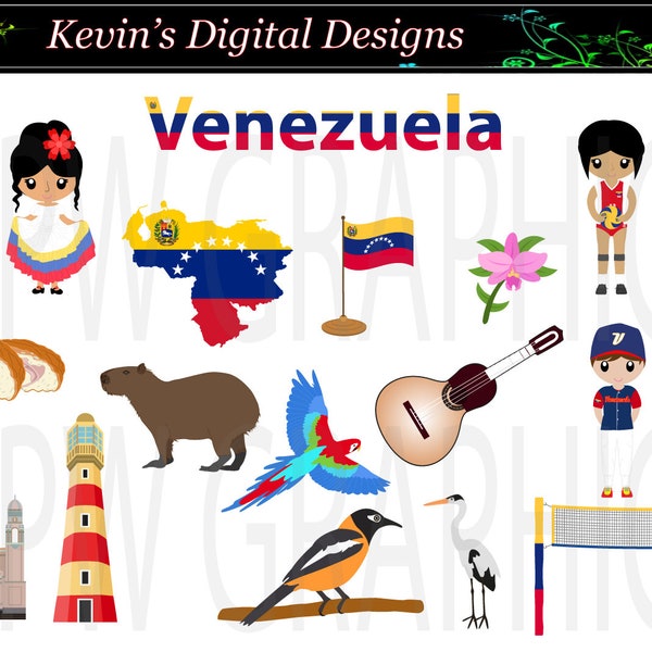 Countries of the World - Venezuela - Clip-art Set in a PNG (300ppi) format. Personal & Small Commercial use