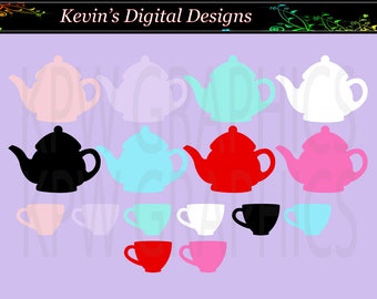 Teapots and Teacups Silhouettes (various colours) in a PNG format. Personal & Small Commercial use (231)