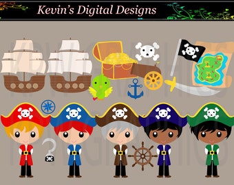 Boy Pirates Captains Clip-art Set in a PNG (300ppi) format. Personal & Small Commercial use (203)