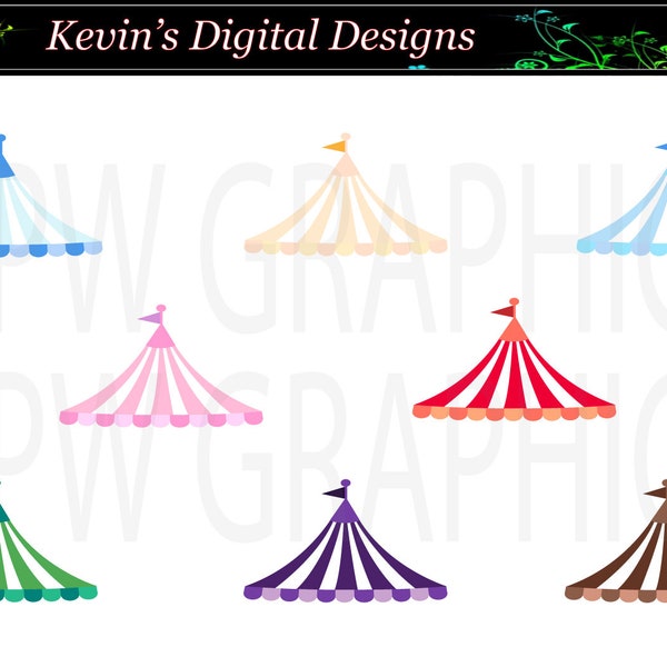 Circus Carnival Tent Top Set 2 (various colours) in PNG (300ppi) format Personal & Small Commercial use