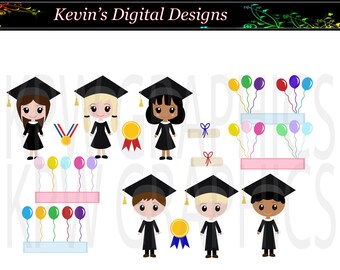 Graduation Girls and Boys in Black Clip-art Set in a PNG (300ppi) format. Personal & Small Commercial use (073)