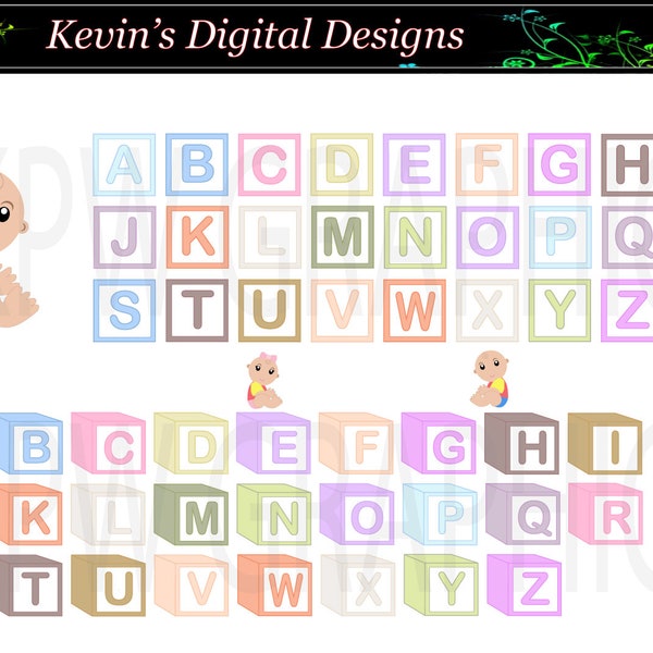 Toy Alphabet Building Blocks Clipart Set in high quality PNG (300ppi)  format. Personal & Small Commercial use (01)