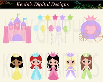 Princess Girls Dolls Clip-art Set in a PNG (300ppi) format. Personal & Small Commercial use (093)