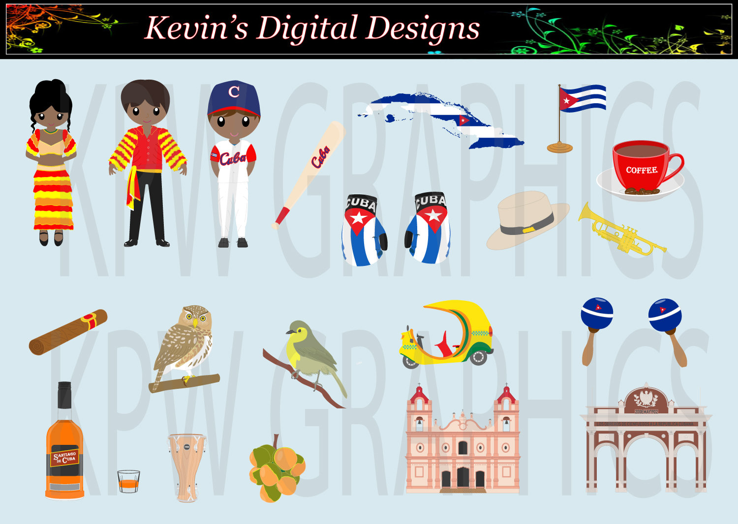 Länder der Welt Kuba ClipArt-Set im Format PNG 300 ppi. Persönliche ...