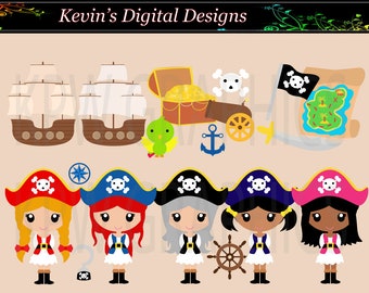 Girl Pirates Captains Clip-art Set in a PNG (300ppi) format. Personal & Small Commercial use (201)