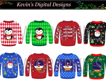 Colorful Ugly Christmas Sweater Clip-art Set in a PNG format. Personal & Small Commercial use (009c)