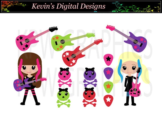 Little Rockstar Girls Clip-art Set 1 in a PNG 300ppi Format. Personal &  Small Commercial Use. - Etsy