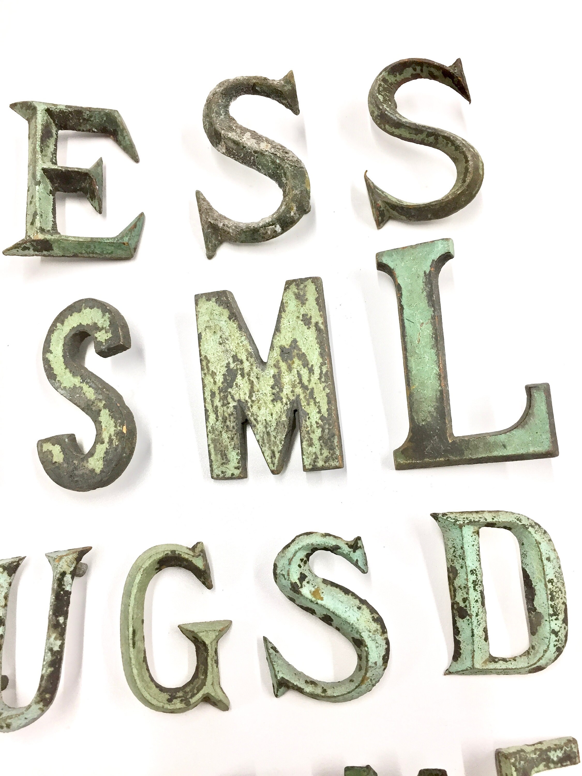 Antique Small Brass Letters With Beautiful Green Patina Etsy