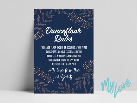 Wedding Dancefloor Rules Navy Two Families Become One A3 A4 Etsy
