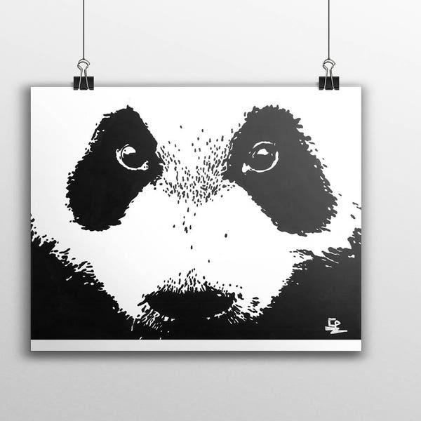 Panda - Impression/Print peinture acrylique 60x40 cm - Idée de cadeaux pour Noël