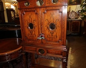 Satinwood Adams Paint Decorated Mirrored China Collectors Display Cabinet C1920