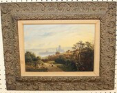 Antique Early 19th Century Landscape Oil On Board Painting