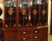 WOW SIGNED Seeded WAVY Glass Mahogany Satinwood Inlaid Breakfront Bookcase China