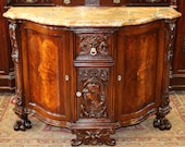 Best Carved Walnut Inlaid Satinwood Marble Top Buffet Sideboard Server MINT 1920