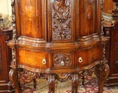 Best Carved Walnut Inlaid Satinwood China Liquor Cabinet Bar Restored C1920 MINT
