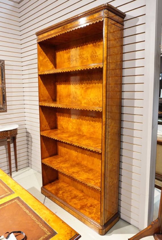Gorgeous Light Burled Walnut Regency Style Tall Bookcase Book Etsy