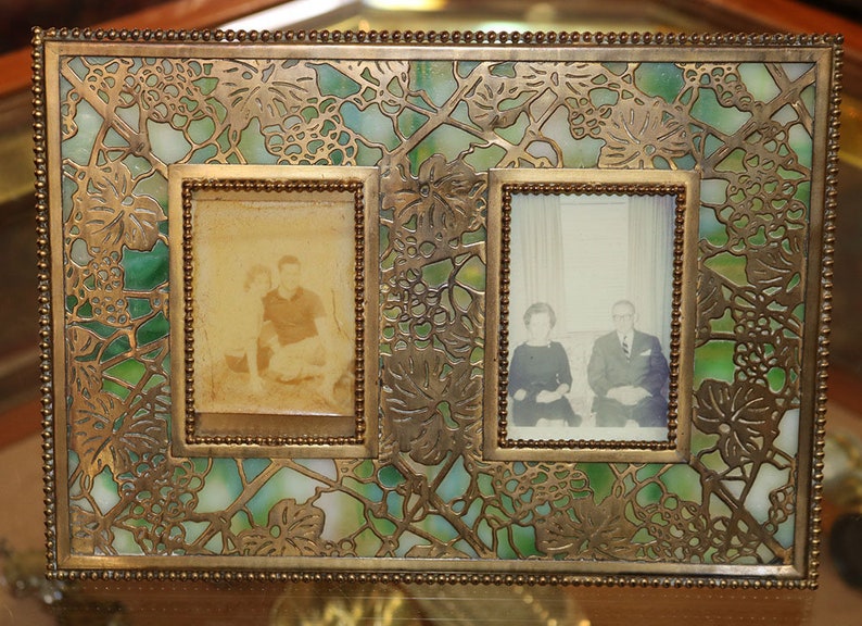 Rare Beautiful G Vine Pattern Double Photo Picture Frame Dore Bronze