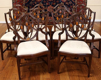 Set of 10 Mahogany Satinwood Inlaid Baltimore Federal Style Dining Chairs