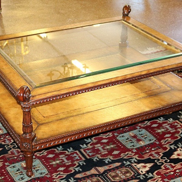 Glass and Leather Coffee Table Etsy