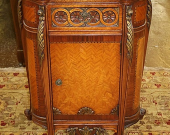 French Louis XV Style Satinwood Inlaid Nightstand Circa 1920's