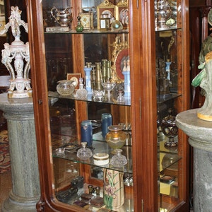 Rare French Carved Walnut Beveled Glass China Cabinet Vitrine Louis XV C1880