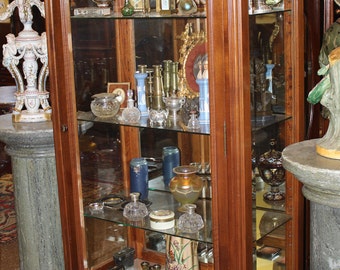 Rare French Carved Walnut Beveled Glass China Cabinet Vitrine Louis XV C1880