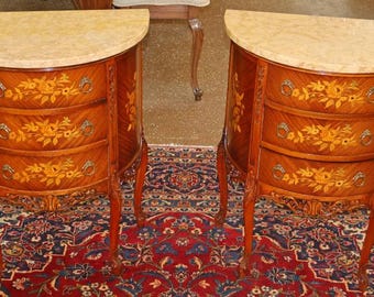 Pair of Early 20th Century Marble Top Louis XV French Style Commode Nightstands