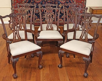 Set of 8 Ethan Allen Mahogany Chippendale Style Ball & Claw Dining Chairs