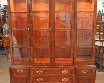 Henredon Aston Court Burl Wood Beveled Glass Bookcase China Cabinet Breakfront